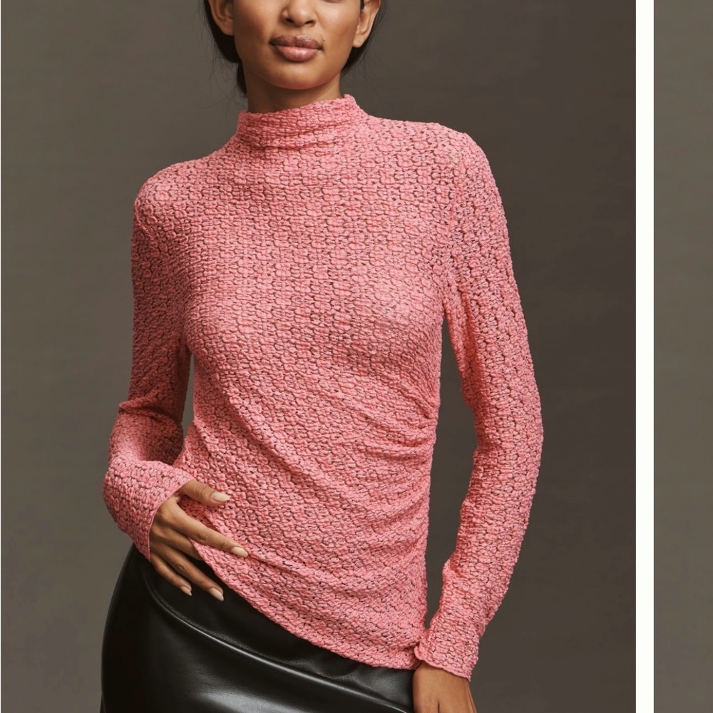 Anthropologie Long Sleeved Lace Ruched top Asymmetrical and stretchy!